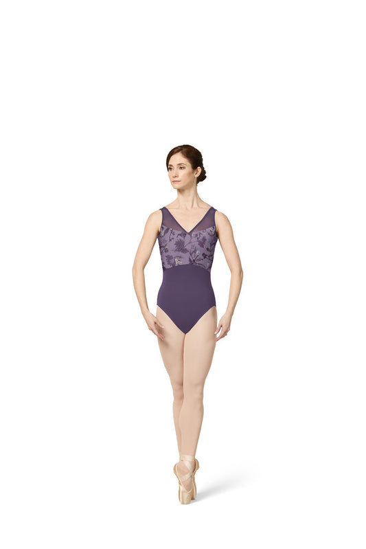 Mirella - V Mesh Strap Print Body Leotard